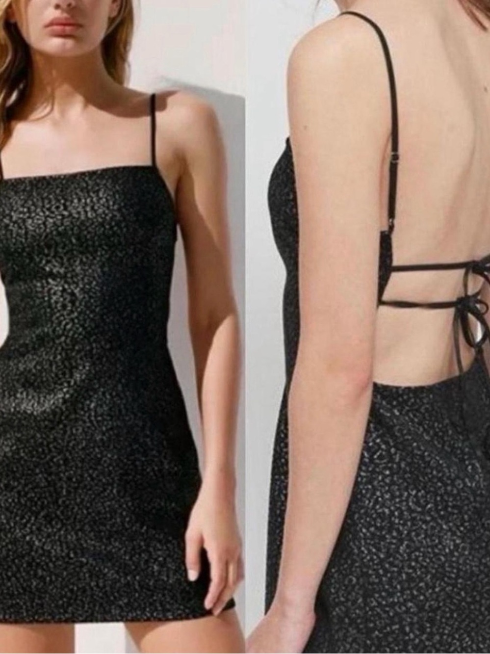 Urban Outfitters Black Leopard Sparkle Strappy Mini Dress